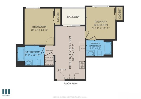 Floor plan for 2 beds, 2 baths, 680 sqft